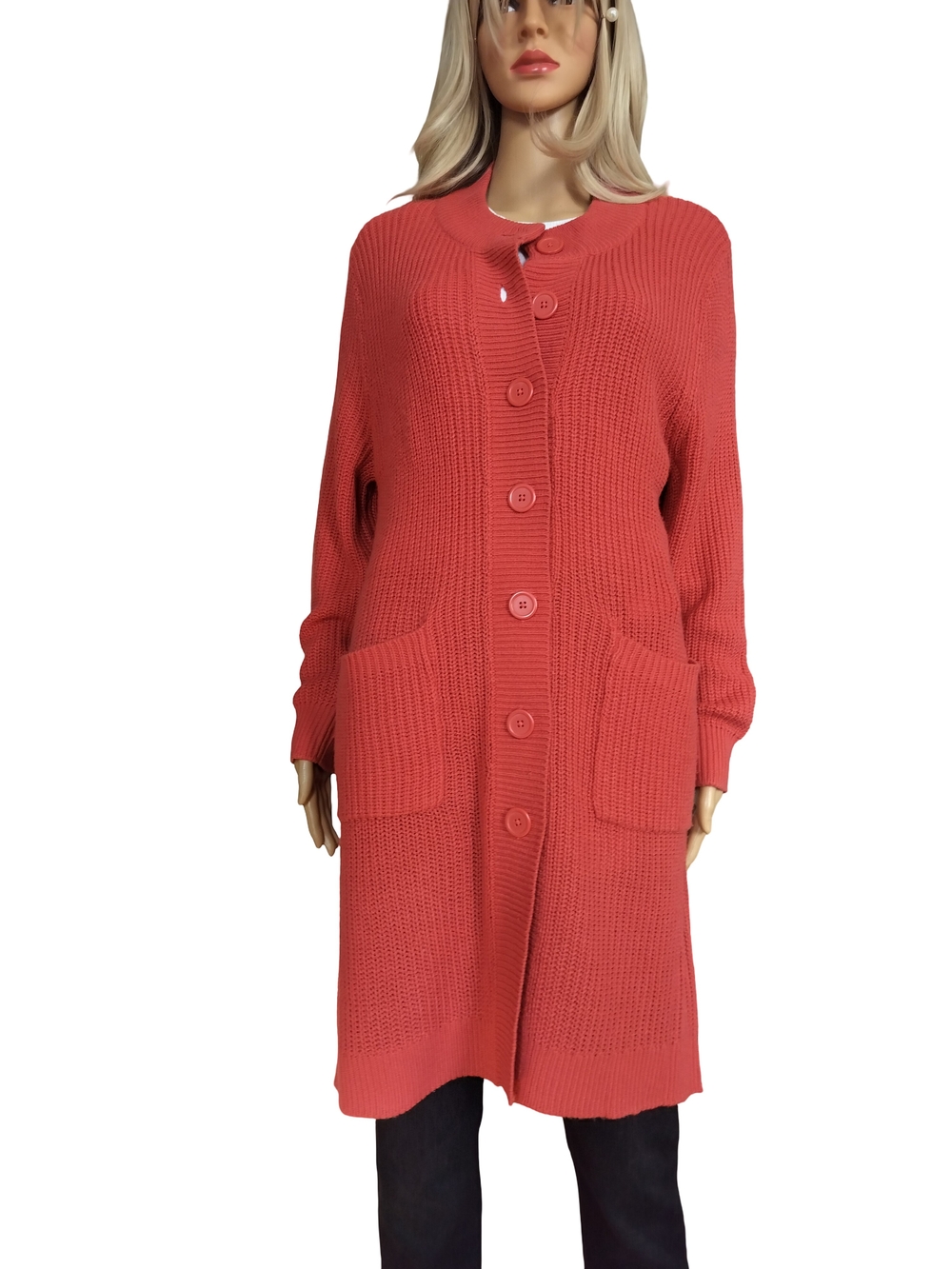 Women's Coral Longline Button Cardigan Coat Size M - Picture 5 of 8